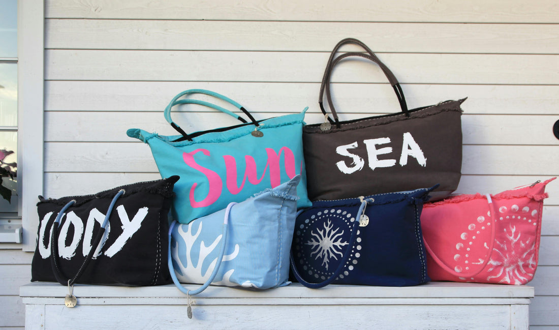 A photo of beach and tote bags, locally made in South Africa